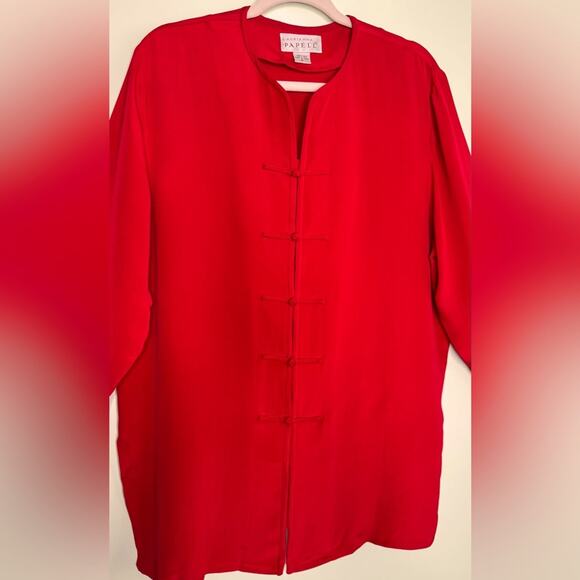 Adrianna Papell Vibrant Red 100% Silk Long Sleeve Blouse Size 16 - Picture 5 of 6